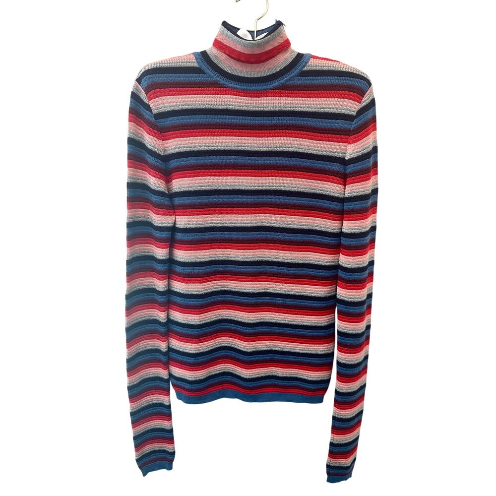 M.I.H JEANS Moonie Polo Sweater Merino Wool Blend Striped Turtleneck | Small - Picture 2 of 7